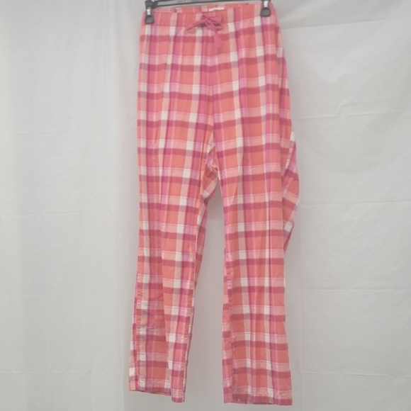 Pants Pink White Plaid Y Poplin Cotton Elastic waist draw string Preppy Hi Rise - Picture 9 of 10